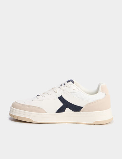 Tennis basses &agrave; lacets semelle plate bleu marine homme