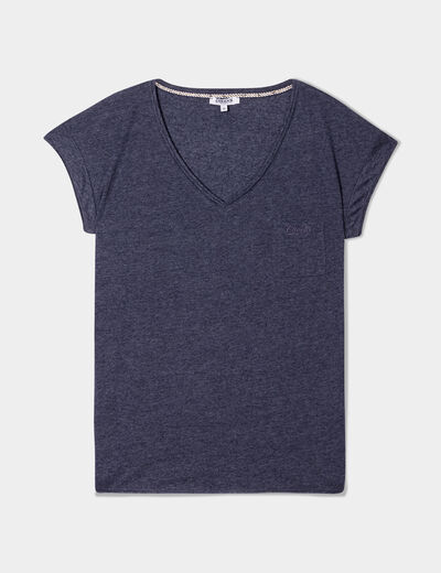 T-shirt col v poche poitrine Creeks bleu marine femme