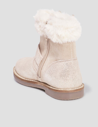 Bottes en cuir détails fausse fourrure rose fille
