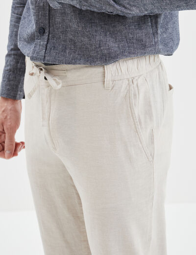 Pantalon chino droit lin m&eacute;lang&eacute; gris clair homme