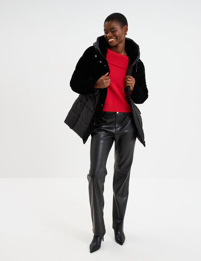 Doudoune bi-mati&egrave;re effet velours noir femme