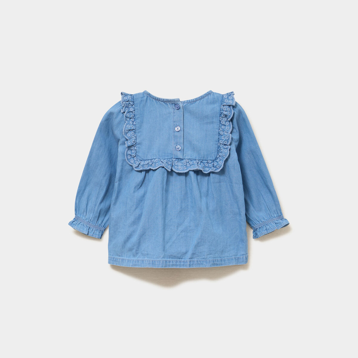 Ensemble coton 3 pi&egrave;ces blouse en jean ecru b&eacute;b&eacute; fille