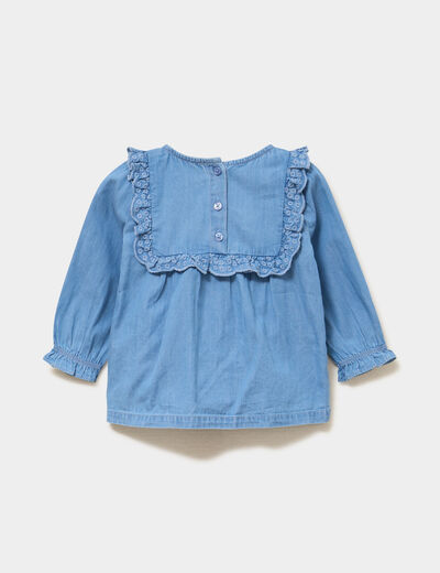 Ensemble coton 3 pi&egrave;ces blouse en jean ecru b&eacute;b&eacute; fille