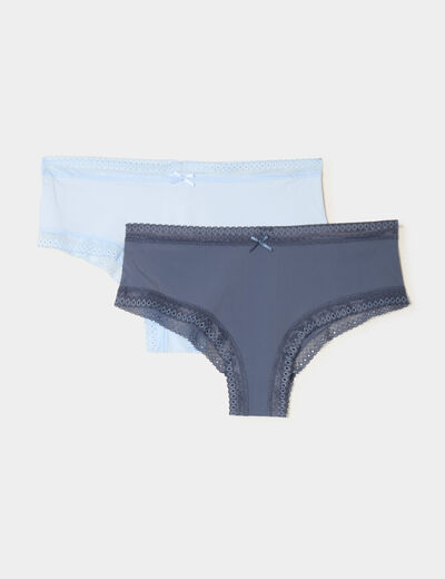 Lot 2 shortys bandes dentelle bleu ciel femme