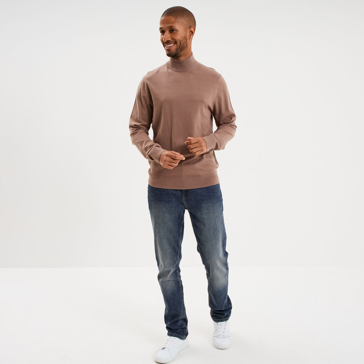 Pull col montant manches longues gris homme