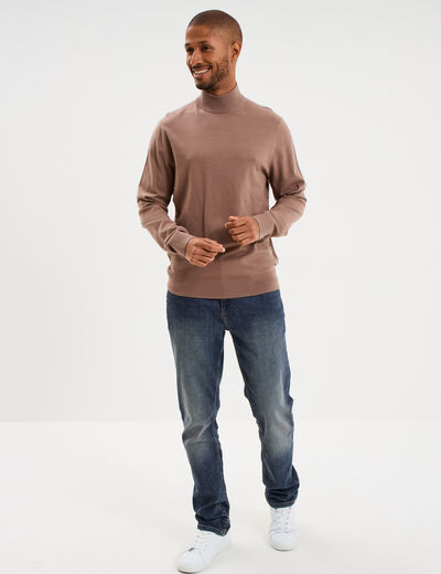 Pull col montant manches longues gris homme