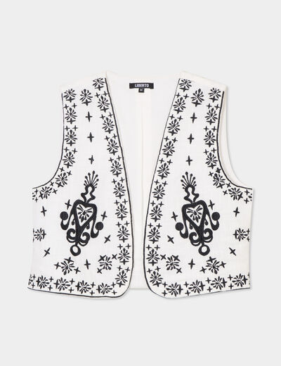 Gilet brodé court sans manches coton blanc femme