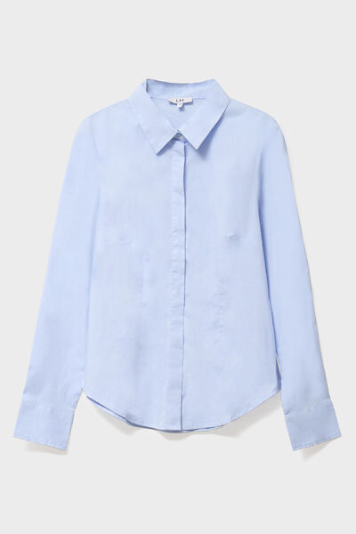 Chemise cintr&eacute;e manches longues bleu ciel femme