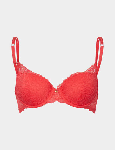 Soutien-gorge emboîtant paddé dentelle rose framboise femme