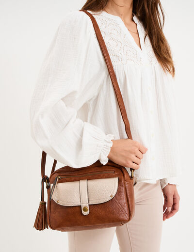 Sac en bandouli&egrave;re marron cognac femme