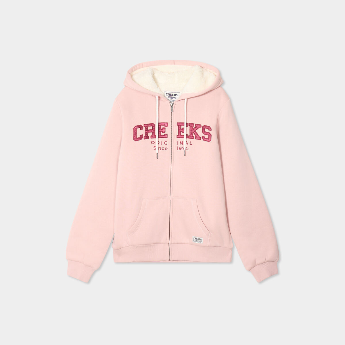 Sweat &agrave; capuche doublure effet sherpa rose poudr&eacute;e femme