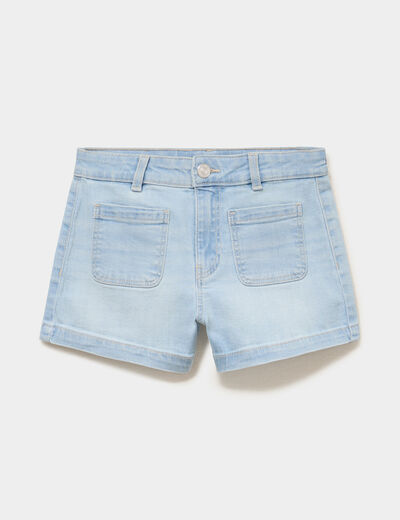 Short en jean poches plaqu&eacute;es denim bleach fille
