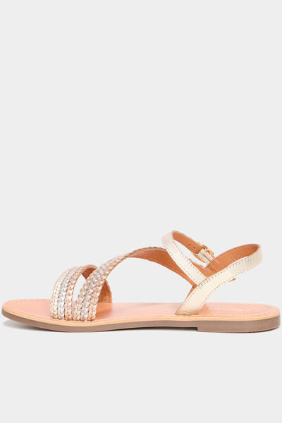 Sandales brides tress&eacute;es en cuir multicolore femme
