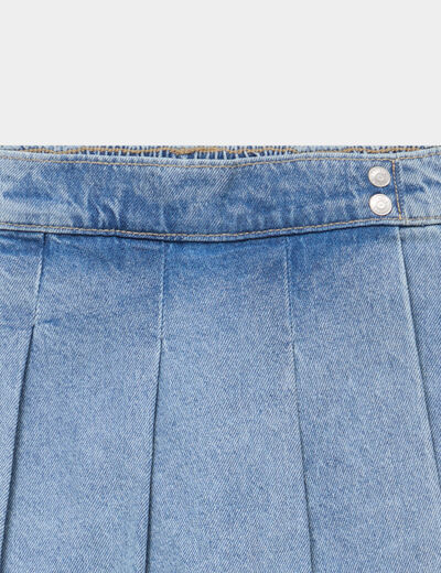 Jupe-short en jean avec plis coton denim double stone fille