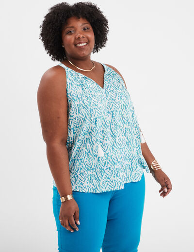 Blouse col avec cordons ecru femme grande taille