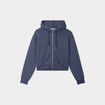 Sweat zippé à capuche court bleu gris femme
