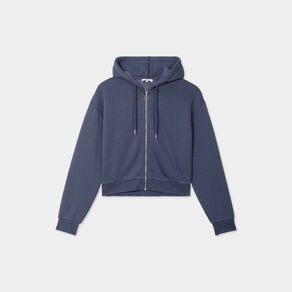 Sweat zippé à capuche court bleu gris femme