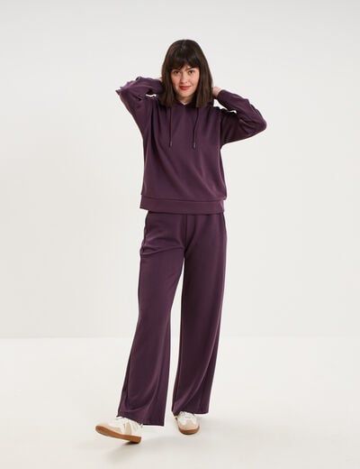Sweat hoodie manches longues &agrave; capuche violet fonc&eacute; femme