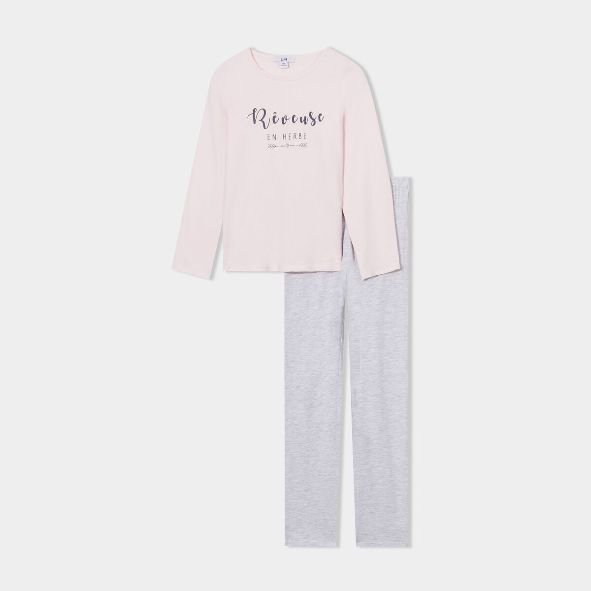 Ensemble pyjama pantalon t-shirt coton rose poudrée fille
