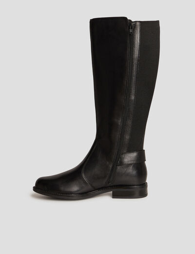 Bottes cavalières avec boucles en cuir noir femme