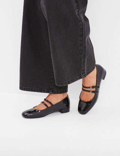 Ballerines bout carr&eacute; brides ajustables noir femme
