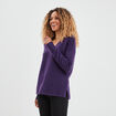 Pull droit ample col V fentes aux côtés violet foncé femme