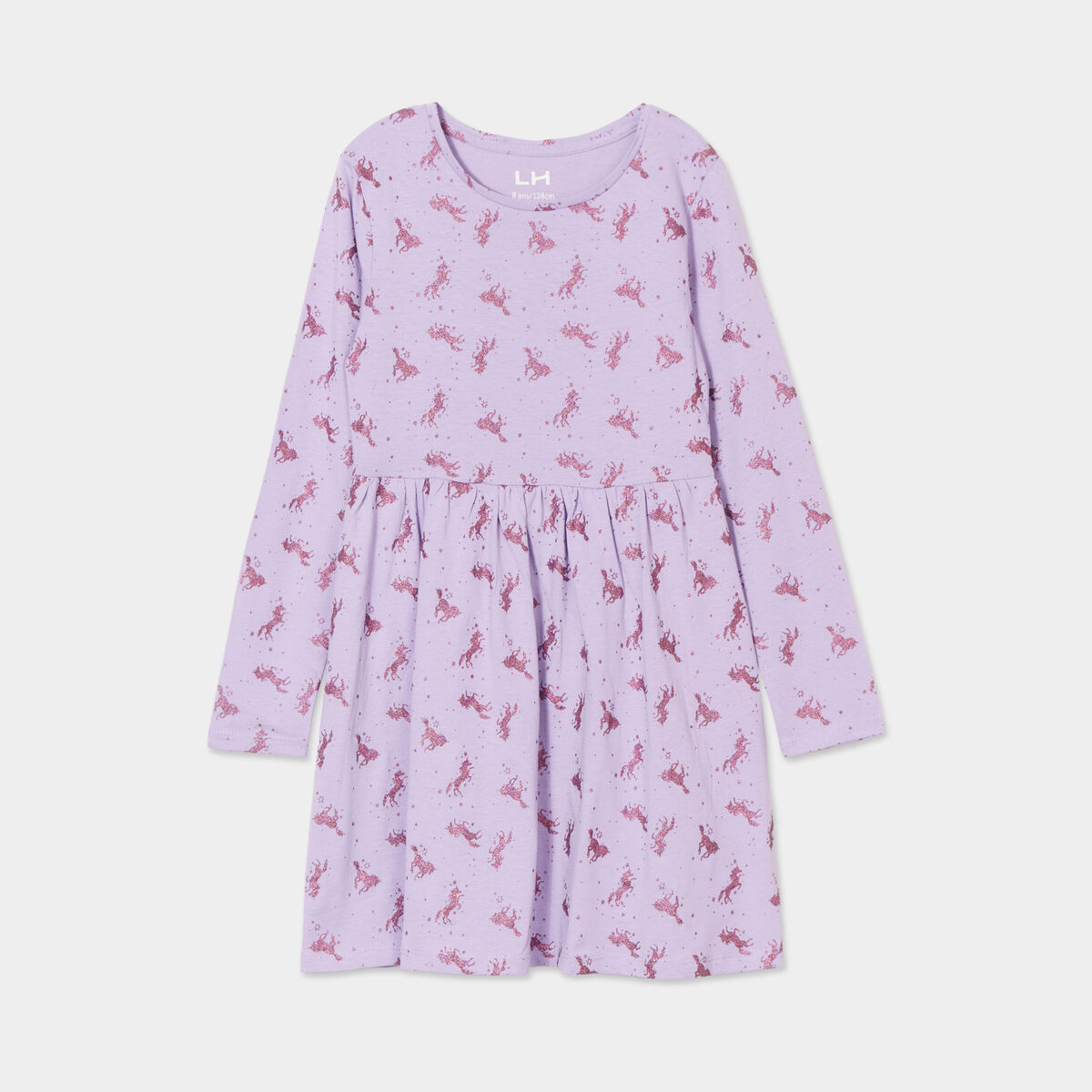 Robe trapèze manches longues coton mauve fille
