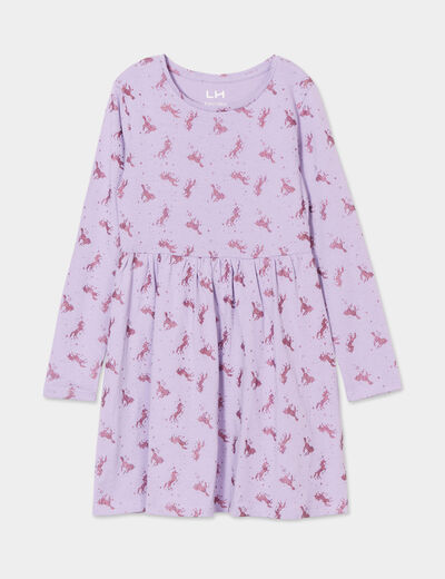 Robe trapèze manches longues coton mauve fille