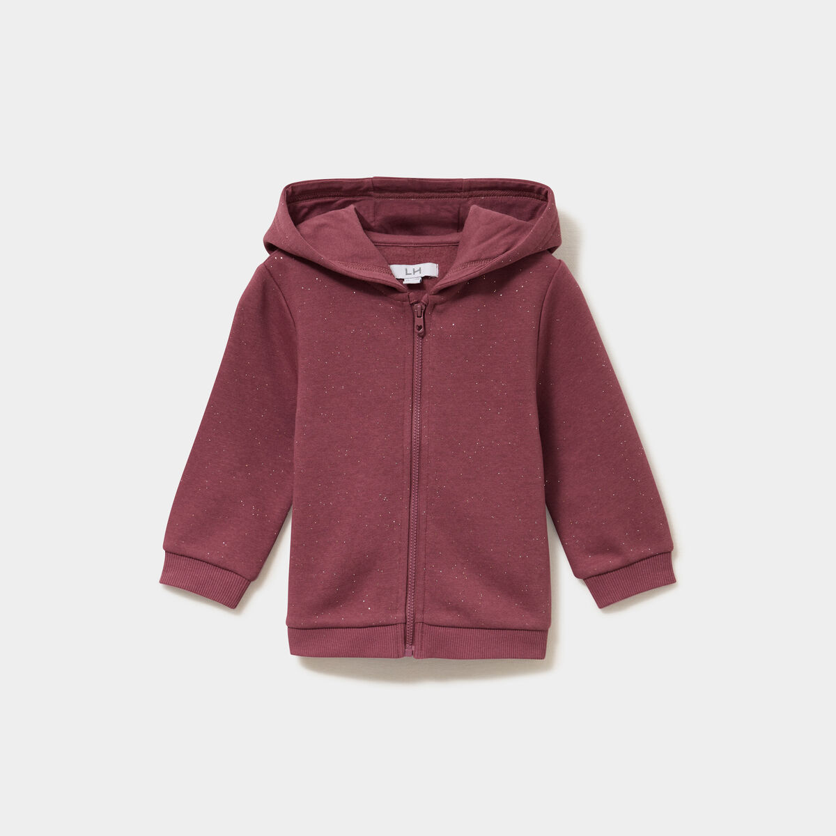 Sweat zipp&eacute; &agrave; capuche molletonn&eacute; bordeaux b&eacute;b&eacute; fille