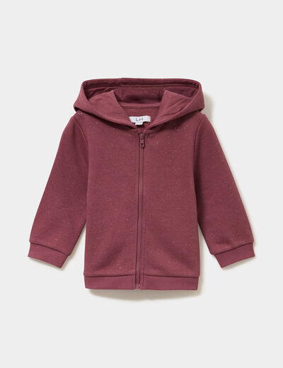 Sweat zipp&eacute; &agrave; capuche molletonn&eacute; bordeaux b&eacute;b&eacute; fille