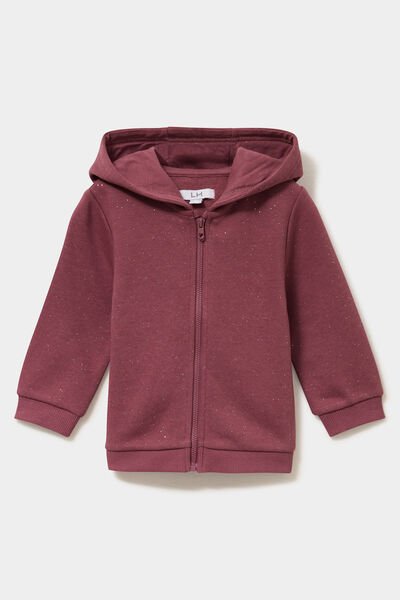 Sweat zipp&eacute; &agrave; capuche molletonn&eacute; bordeaux b&eacute;b&eacute; fille