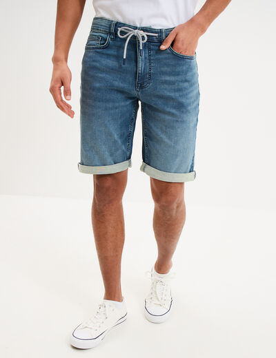 Bermuda droit &agrave; coulisse en jean denim stone homme