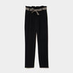 Pantalon paperbag &eacute;lastiqu&eacute; m&eacute;lange lin noir femme
