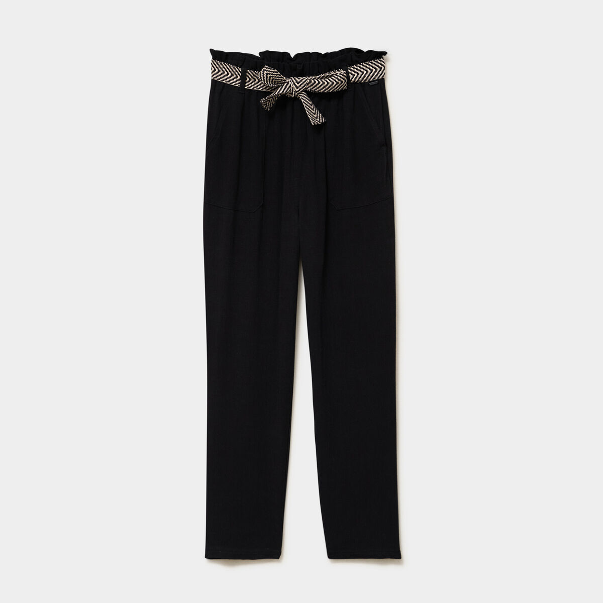 Pantalon paperbag &eacute;lastiqu&eacute; m&eacute;lange lin noir femme