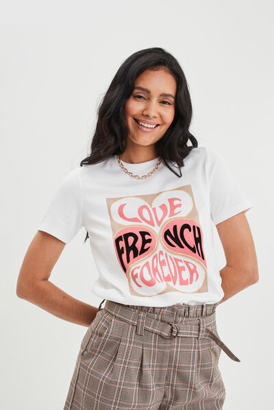 T-shirt col rond manches courtes blanc femme