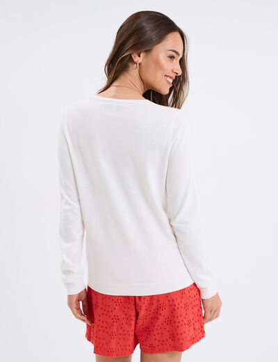 Gilet manches longues boutonné col rond ivoire femme