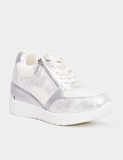 Runnings à lacets compensées gris argent femme