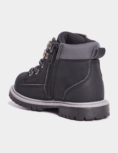 Boots crantées zippées à lacets Bali noir bébé garçon