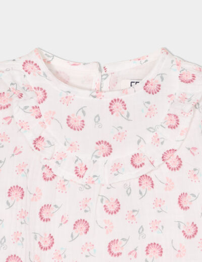 Blouse avec volants en gaze de coton creme bébé fille