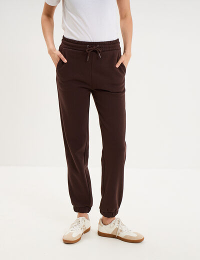Pantalon de jogging molletonn&eacute; marron fonc&eacute; femme