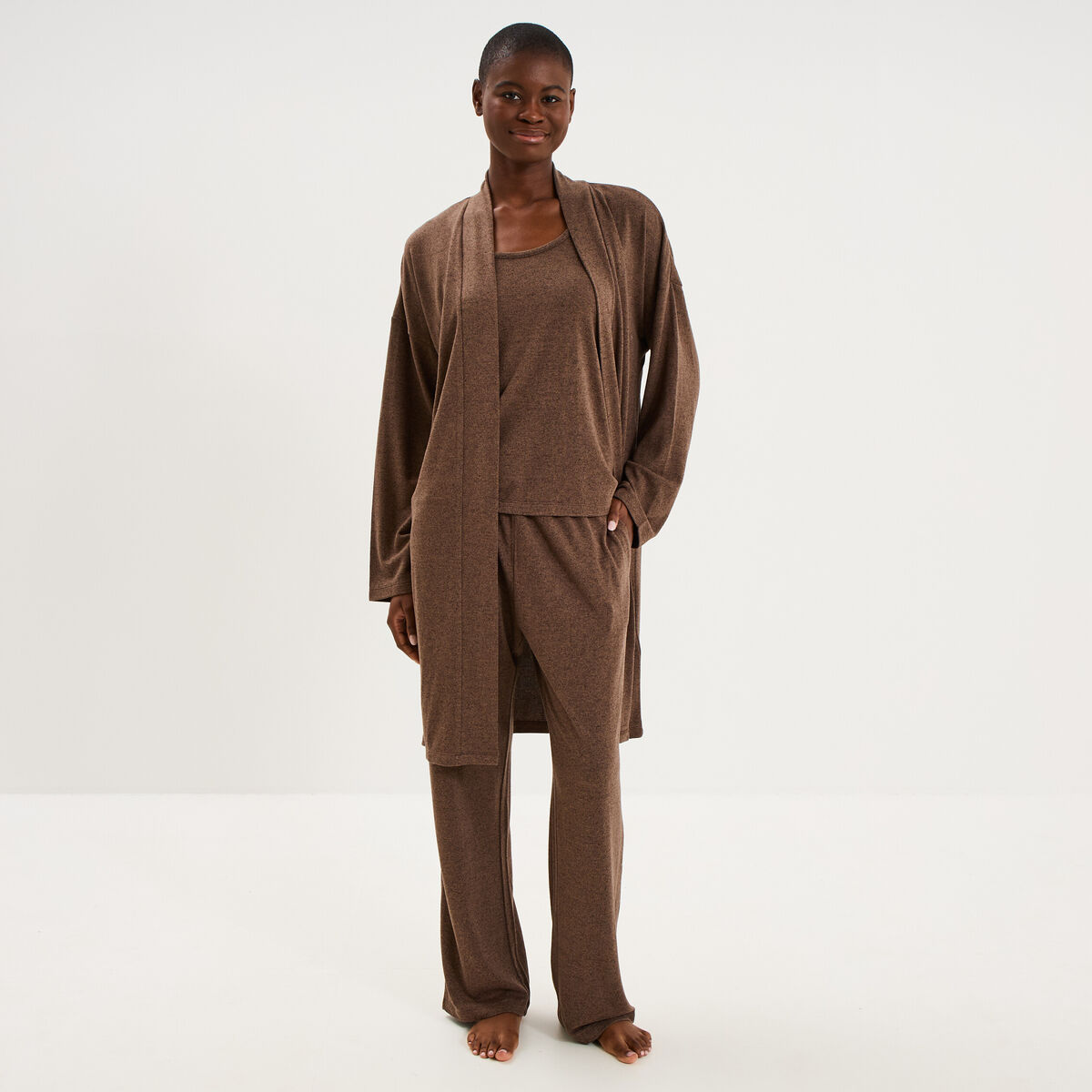 Ensemble pyjama 3 pi&egrave;ces beige femme