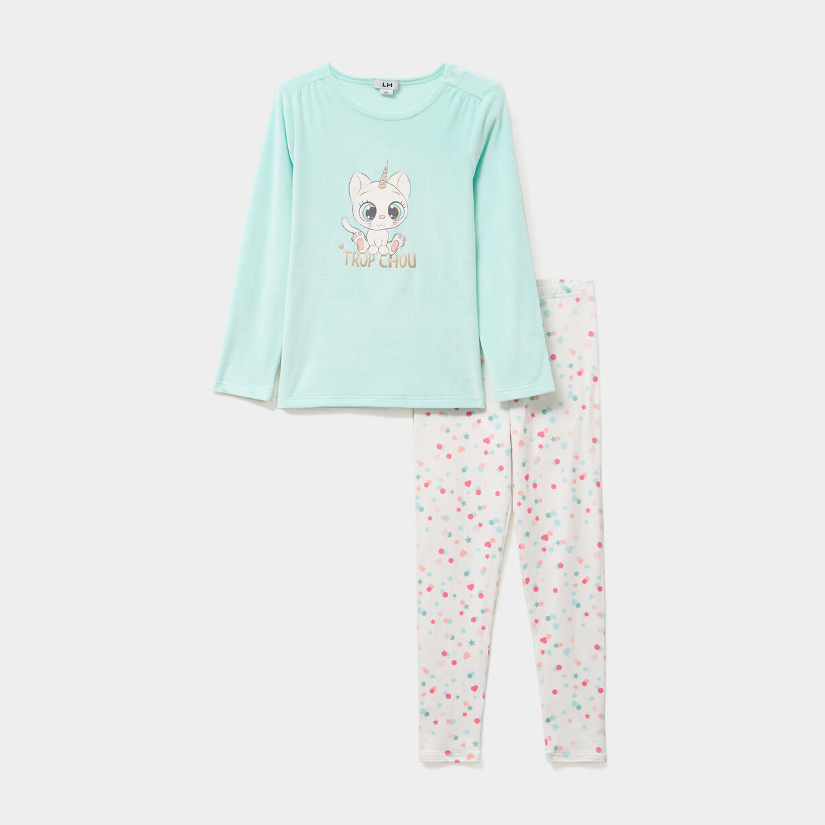 Ensemble pyjama legging et t-shirt bleu turquoise fille