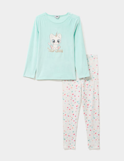 Ensemble pyjama legging et t-shirt bleu turquoise fille