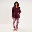Peignoir mi-long effet polaire ceintur&eacute; prune femme