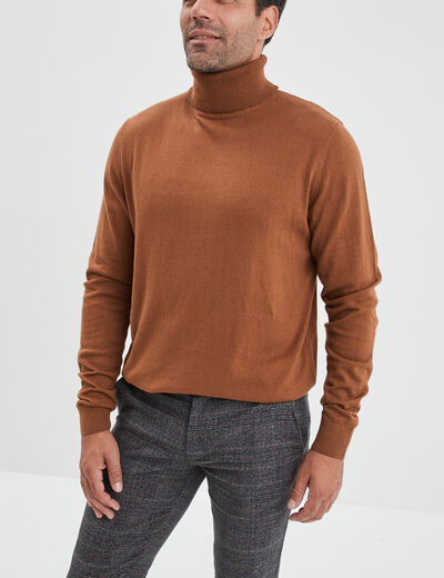 Pull avec col roulé camel homme