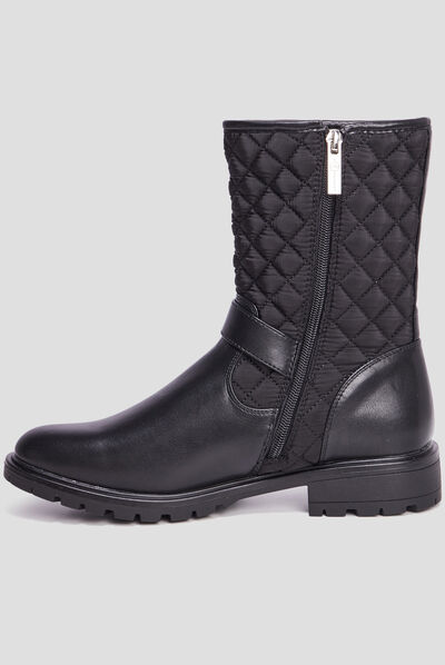 Bottines matelassées avec boucles noir femme
