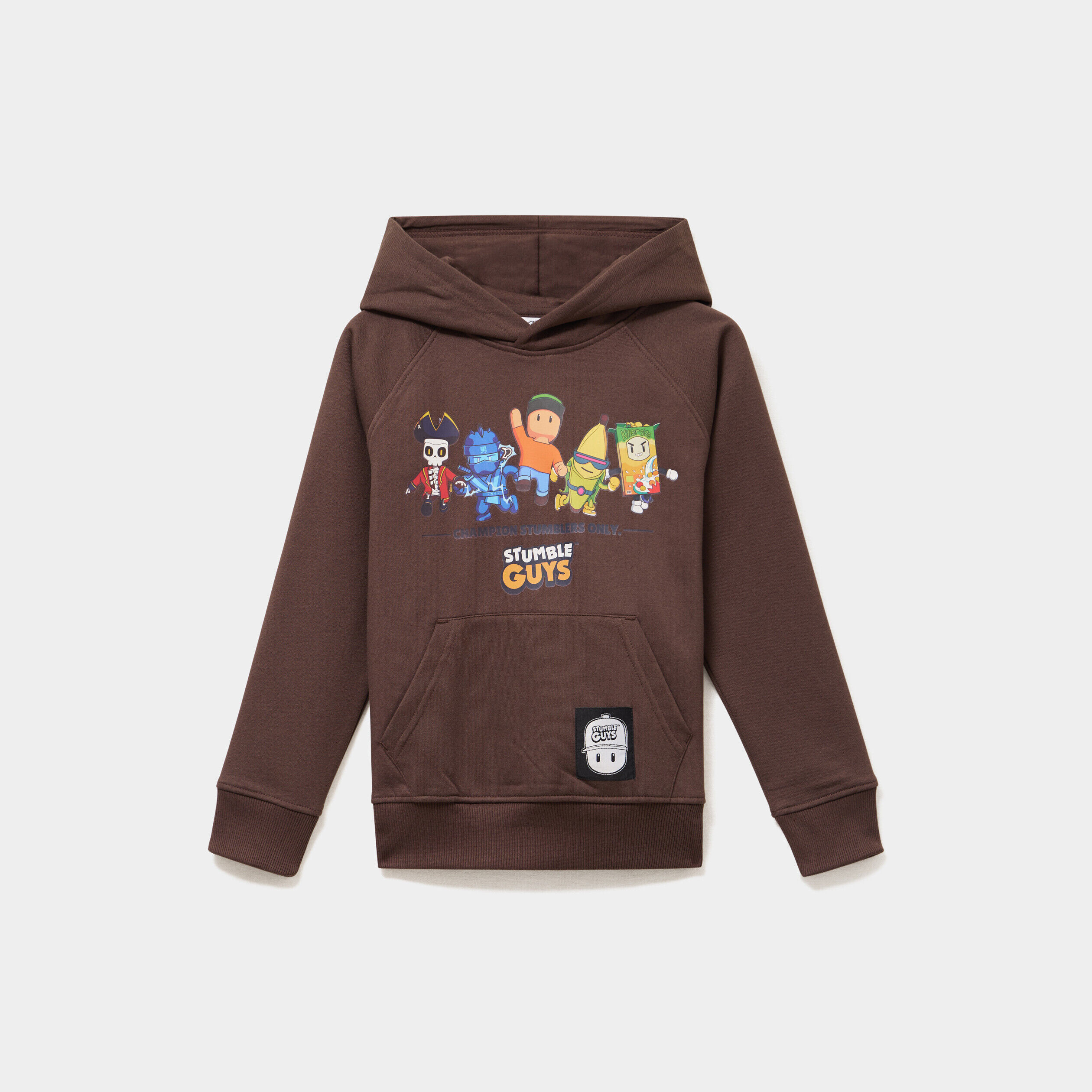 Sweat hoodie 1 poche Stumble Guys marron foncé garçon
