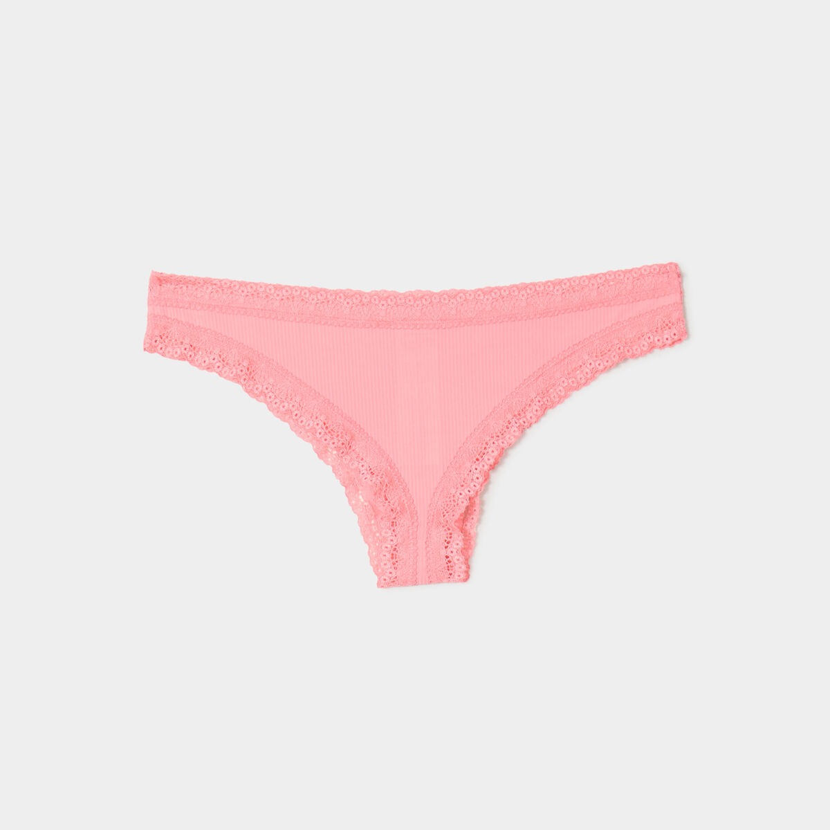 Lot 3 tangas côtelés à dentelle vieux rose femme