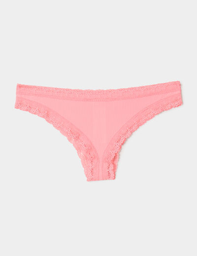 Lot 3 tangas côtelés à dentelle vieux rose femme
