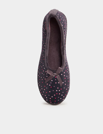 Chaussons ballerines aspect velours bleu gris femme
